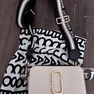 Marc Jacobs Cream and Black Crossbody Bag with Gold Hardware (callout logo)